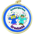 2-1/4 Inch in Diameter Round Kindergarten Graduate Medal with Mylar Detailing and Customizable Back