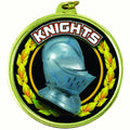 2-1/4 Inch in Diameter Round 'Knights' Themed Gold Sports Medal with Mylar Detailing and Customizable Back
