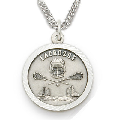 3/4 Inch Lacrosse Themed St. Christopher Medal in Sterling Silver