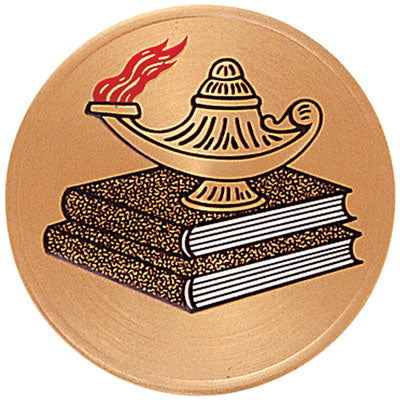 2 Inch in Diameter Round Metal Litho-Print Lamp of Learning Medallion Insert