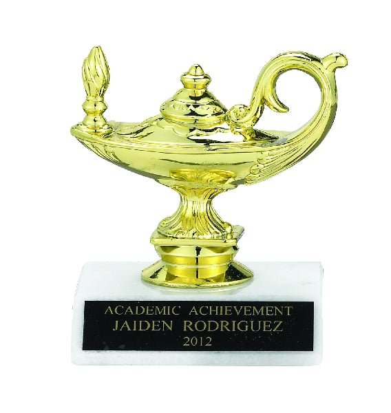 LAMP OF LEARNING TROPHY, 3-1/2 INCH, WHITE MARBLE BASE