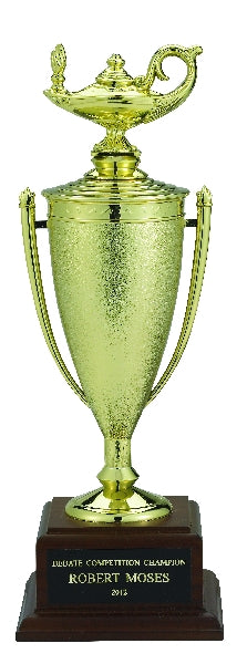 LAMP OF LEARNING TROPHY CUP, 12-1/2 INCH, WALNUT BASE