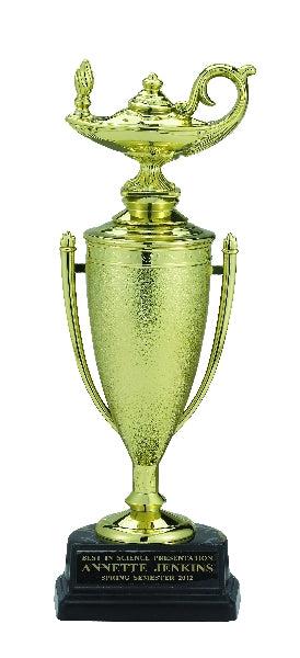 LAMP OF LEARNING TROPHY CUP, 9-1/2 INCH, BLACK BASE
