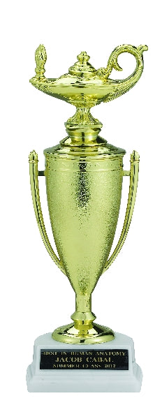 LAMP OF LEARNING TROPHY CUP, 9-1/2 INCH, WHITE BASE