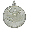 2 INCH LAMP OF LEARNING WITH BOOKS MEDAL, SILVER