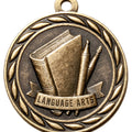 Metal 2-Inch in Diameter Round Language Arts Medal with Customizable Back in Antique Brass