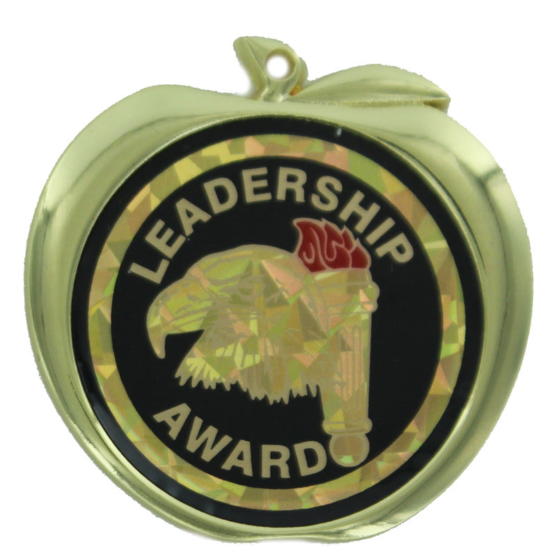 2-1/2 Inch Leadership Award Themed Apple Medal in Gold