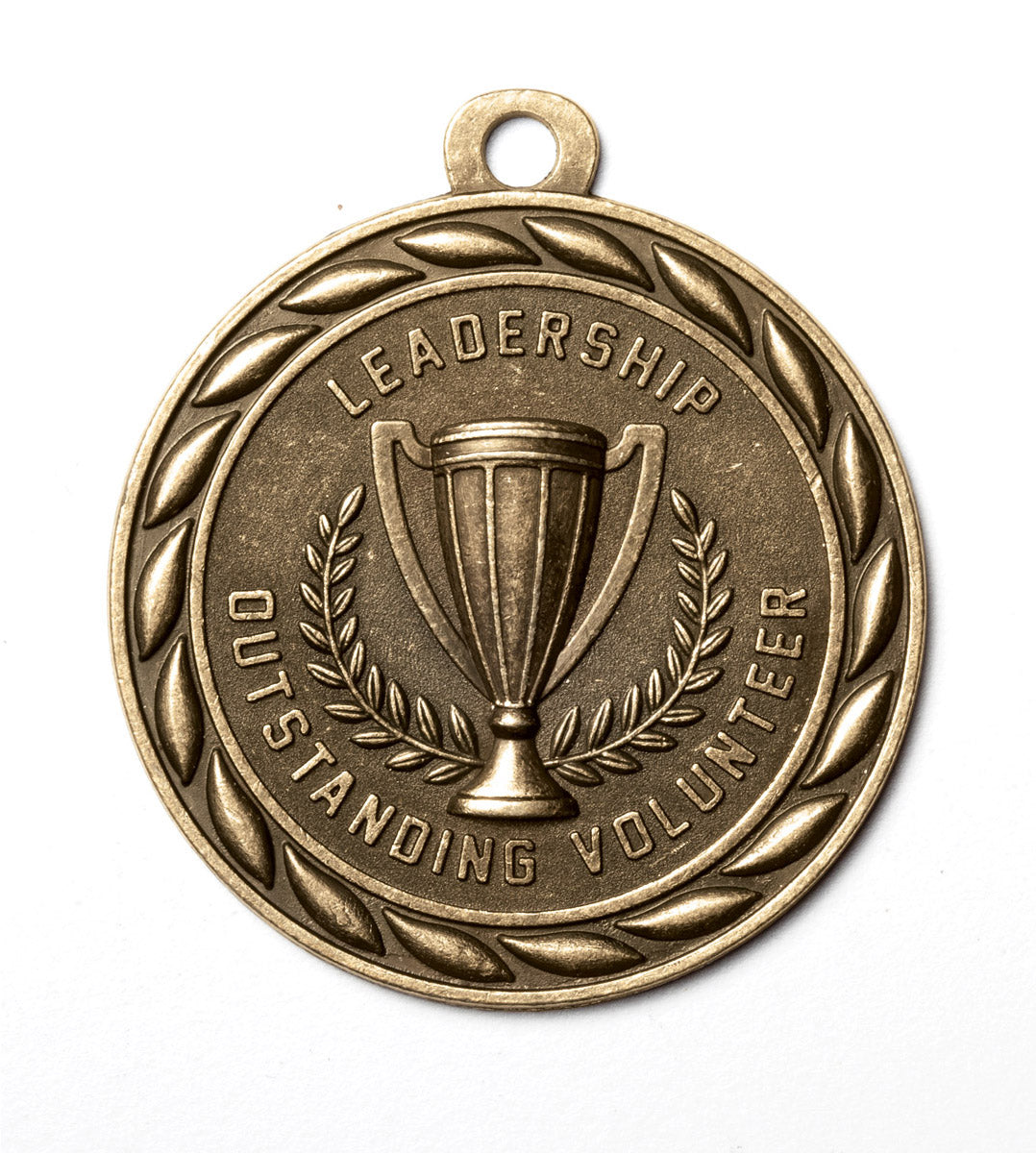 Metal 2-Inch in Diameter Round Leadership Medal with Customizable Back in Antique Brass