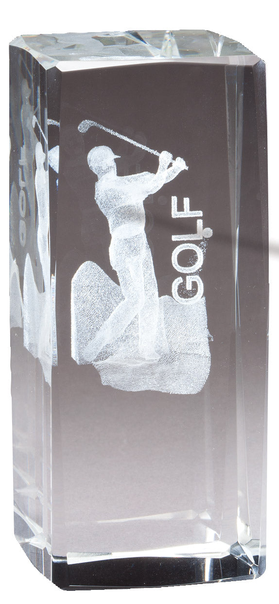 4 1/2 INCH X 2 INCH MALE GOLF TROPHY CRYSTAL LASER ENGRAVED IMAGE