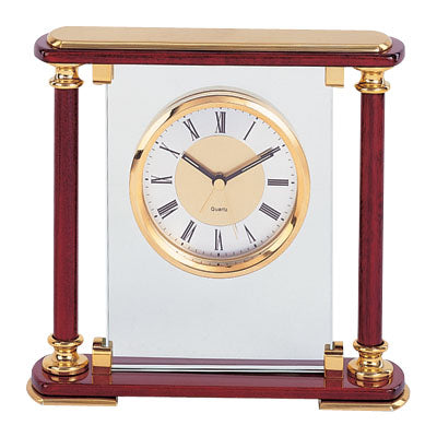 MANTLE CLOCK, GLASS AND ROSEWOOD