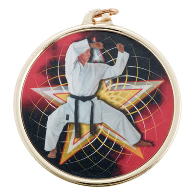 2-1/4 Inch in Diameter Round Mylar Detailed Martial Arts Medal in Gold with Customizable Back