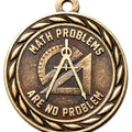Metal 2-Inch in Diameter Round Math Themed Medal with Customizable Back in Antique Brass