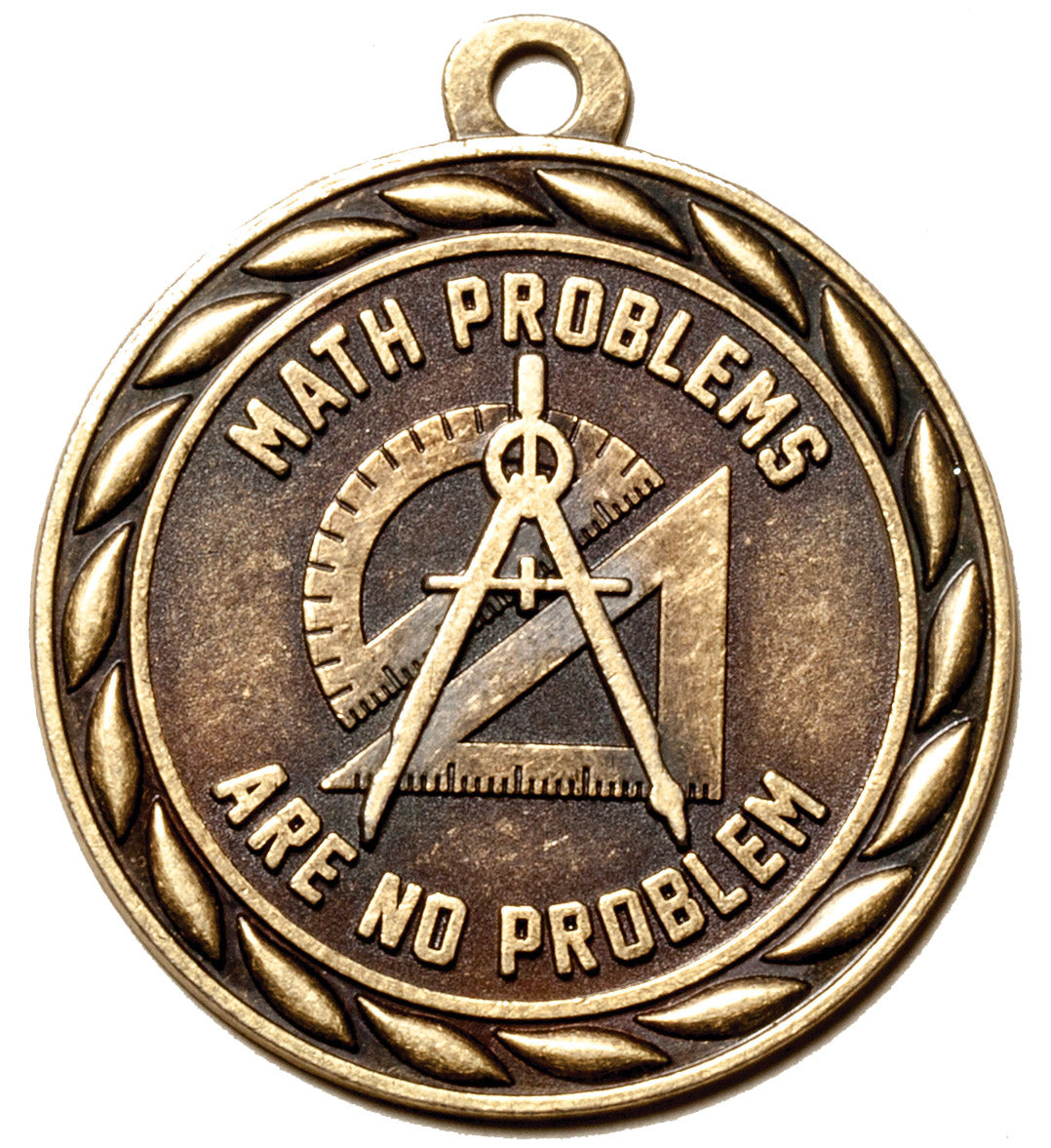 Metal 2-Inch in Diameter Round Math Themed Medal with Customizable Back in Antique Brass