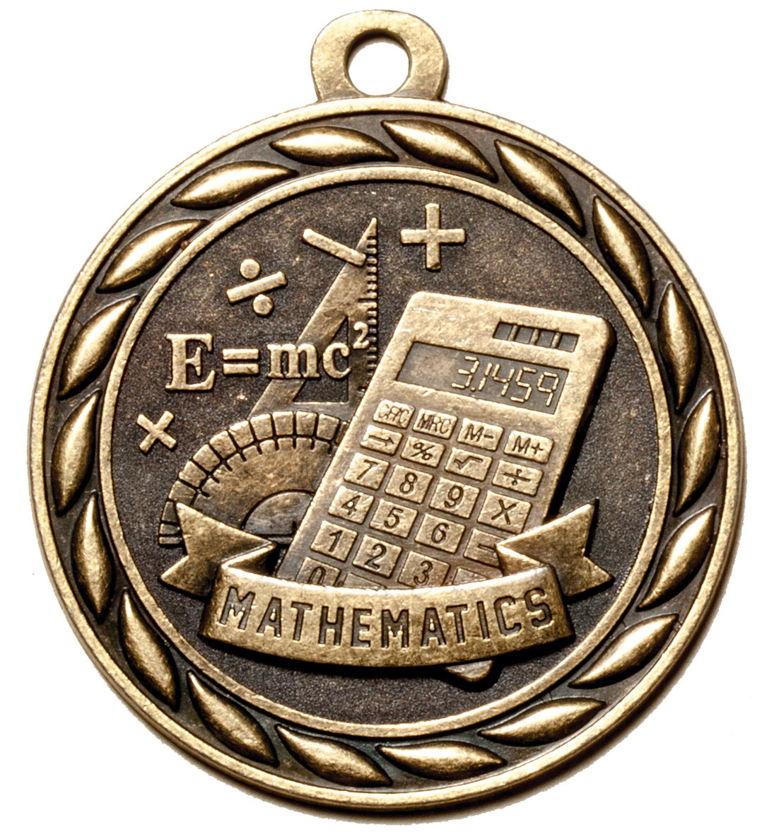 Metal 2-Inch in Diameter Round Mathematics Themed Medal with Customizable Back in Multiple Colors