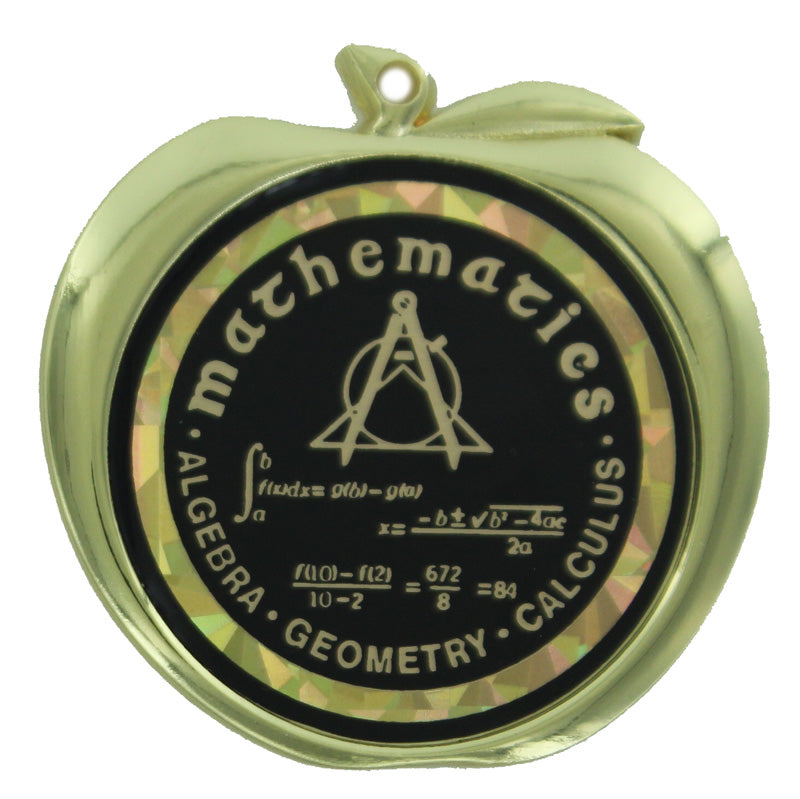 2-1/2 Inch Mathematics Themed Apple Medal in Gold