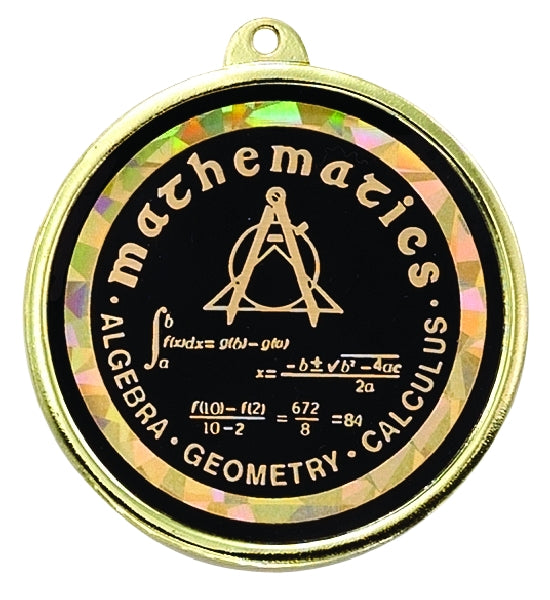2-1/4 Inch in Diameter Round Mathematics Medal with Mylar Detailing and Customizable Back