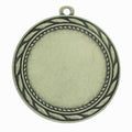 MEDAL FRAME WITH WREATH, HOLDS 2 INCH MEDALLION INSERT. ANTIQUE BRASS 2-3/4 INCH DIAMETER