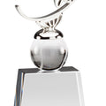 10 3/4 INCH X 3 1/2 INCH METAL TENNIS SCULPTURE ON CRYSTAL BASE WITH BALL