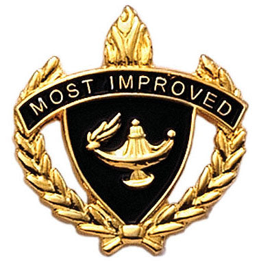 1 INCH WREATH WITH LAMP OF LEARNING MOST IMPROVED LAPEL PIN