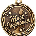 Metal 2-Inch in Diameter Round 'Most Improved' Medal with Customizable Back in Antique Brass