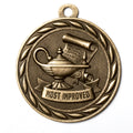 Metal 2-Inch in Diameter Round Improvement Medal with Customizable Back in Antique Brass