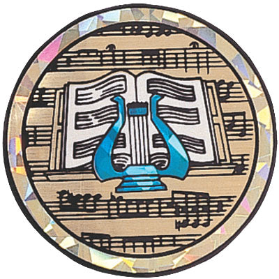 2 Inch in Diameter Round Musical Lyre Themed Insert with Mylar Detailing