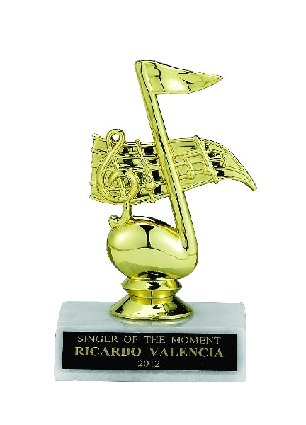 MUSIC NOTE TROPHY, 5 INCH, WHITE PLASTIC BASE