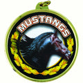2-1/4 Inch in Diameter Round Gold and Mylar Sports Medal with 'Mustangs' Theme and Customizable Back