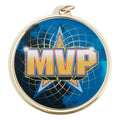 2-1/4 Inch in Diameter Round Gold 'MVP' Medal with Mylar Front Detailing and Customizable Back