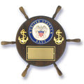 13 INCH SHIPWHEEL PLAQUE GENUINE WALNUT WITH U.S. NAVY MEDALLION GOLD ENGRAVING PLATE