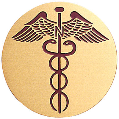 NURSES CADUCEUS, 2 INCH ETCHED ENAMELED
