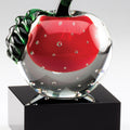 5 X 3-1/2 INCH OPTICAL APPLE CRYSTAL AWARD TROPHY ON BLACK BASE