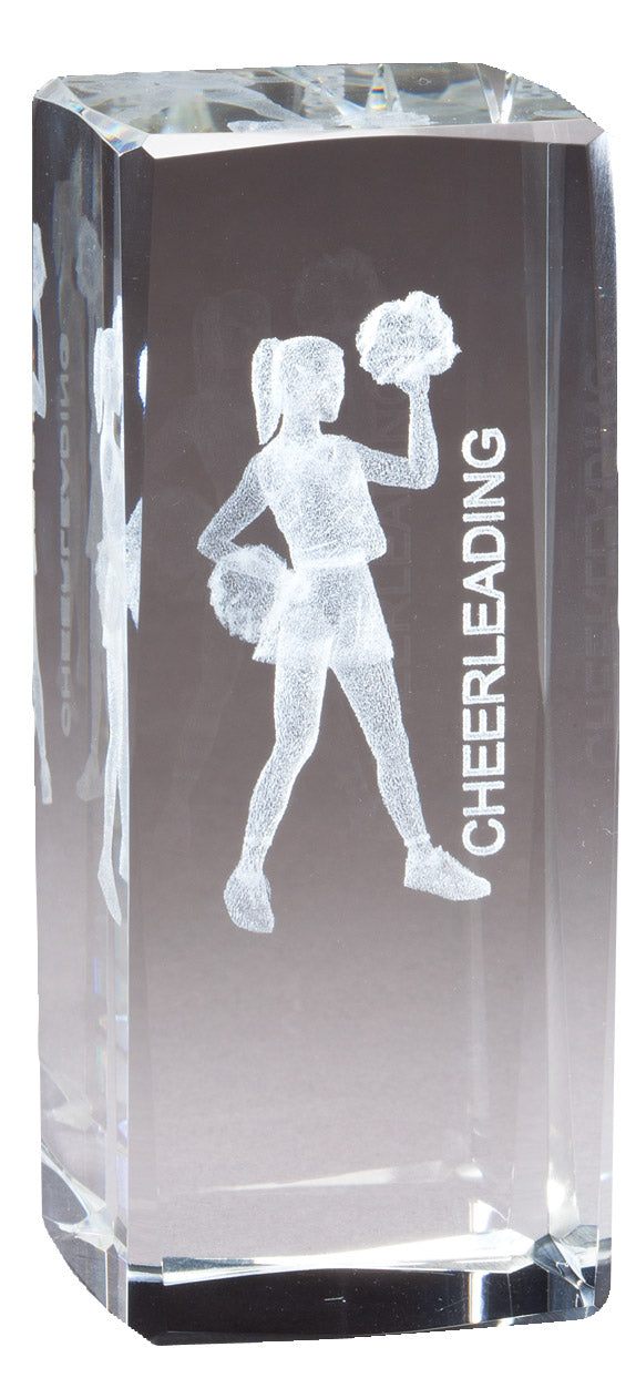 4.5 INCH X 2 INCH CRYSTAL AWARD CHEERLEADER FIGURE LASER ENGRAVED INSIDE CRYSTAL