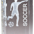 4 1/2 INCH X 2 INCH CRYSTAL AWARD FEMALE SOCCER FIGURE LASER ENGRAVED INSIDE CRYSTAL