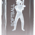 4 1/2 INCH X 2 INCH CRYSTAL AWARD FEMALE SOFTBALL FIGURE LASER ENGRAVED INSIDE CRYSTAL