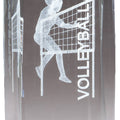 4 1/2 INCH X 2 INCH CRYSTAL AWARD FEMALE VOLLEYBALL FIGURE LASER ENGRAVED INSIDE CRYSTAL