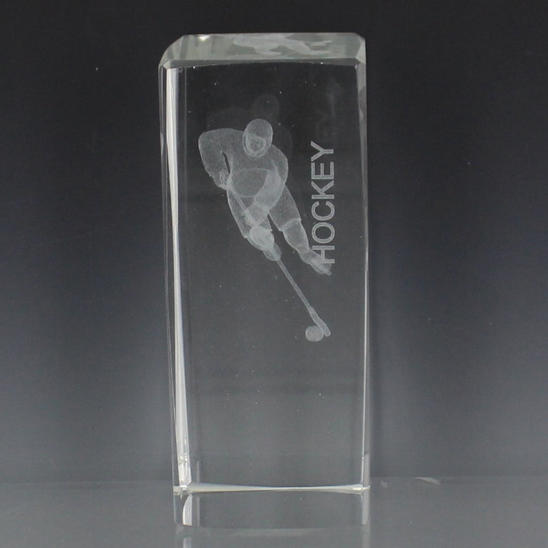 OPTICAL CRYSTAL AWARD HOCKEY FIGURE LASER ENGRAVED INSIDE CRYSTAL