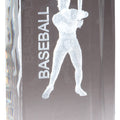 4.5 INCH X 2 INCH CRYSTAL AWARD MALE BASEBALL BATTER FIGURE LASER ENGRAVED INSIDE CRYSTAL