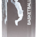 4 1/2 INCH X 2 INCH CRYSTAL AWARD MALE BASKETBALL FIGURE LASER ENGRAVED INSIDE CRYSTAL