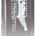 4 1/2 INCH X 2 INCH CRYSTAL AWARD MALE VOLLEYBALL FIGURE LASER ENGRAVED INSIDE CRYSTAL