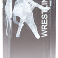 4 1/2 INCH X 2 INCH CRYSTAL AWARD MALE WRESTLER FIGURE LASER ENGRAVED INSIDE CRYSTAL