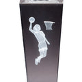 8 3/4 INCH X 2 1/2 INCH CRYSTAL FEMALE BASKETBALL TROPHY WITH LASER ENGRAVED FIGURE INSIDE CRYSTAL