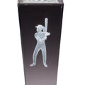 8 3/4 INCH X 2 1/2 INCH CRYSTAL FEMALE SOFTBALL TROPHY WITH LASER ENGRAVED FIGURE INSIDE CRYSTAL