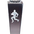 8 3/4 INCH X 2 1/2 INCH CRYSTAL FOOTBALL TROPHY WITH LASER ENGRAVED FIGURE INSIDE CRYSTAL