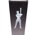 8 3/4 INCH X 2 1/2 INCH CRYSTAL MALE BASEBALL TROPHY WITH LASER ENGRAVED FIGURE INSIDE CRYSTAL