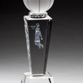 8 3/4 INCH 2 1/2 INCH CRYSTAL MALE BASKETBALL TROPHY WITH LASER ENGRAVED FIGURE INSIDE CRYSTAL