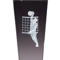8 3/4 INCH X 2 1/2 INCH CRYSTAL MALE VOLLEYBALL TROPHY LASER ENGRAVED FIGURE INSIDE CRYSTAL