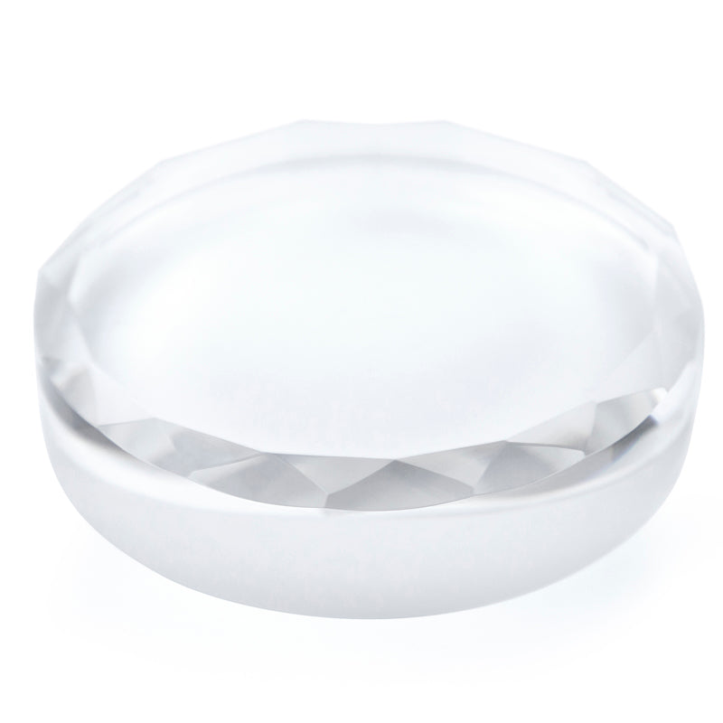 3-1/2 x 1/2 INCH OPTICAL CRYSTAL ROUND FACETED PAPERWEIGHT