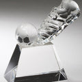 4 INCH X 4 INCH CRYSTAL SOCCER SHOE AND BALL ON CRYSTAL BASE