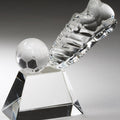 5 1/2 INCH X 5 INCH CRYSTAL SOCCER SHOE AND BALL ON CRYSTAL BASE
